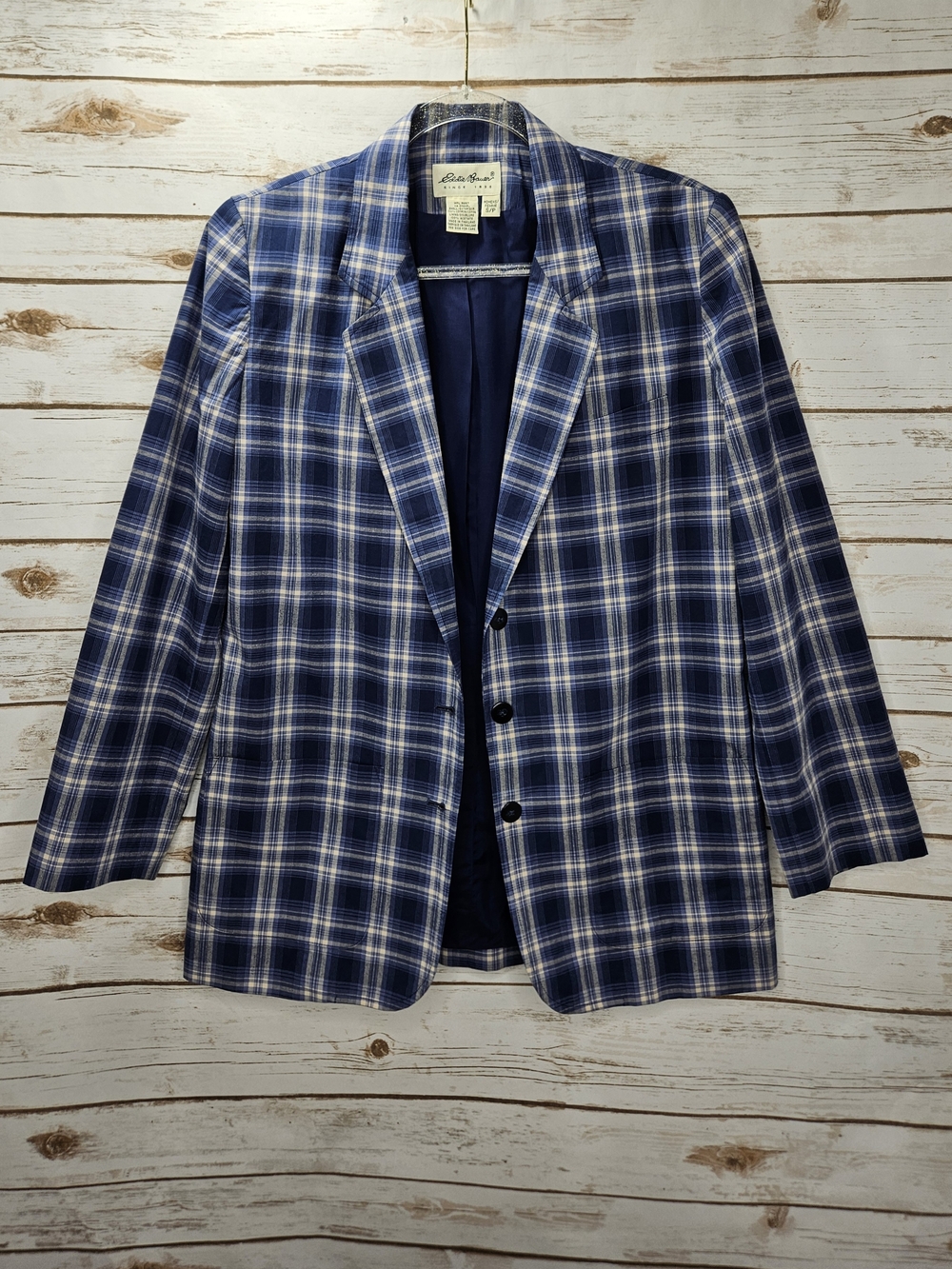 Eddie Bauer Blue Plaid Classic Cotton Blazer Size Small